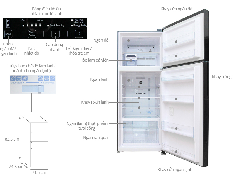 kích thước tủ lạnh hitachi 540L